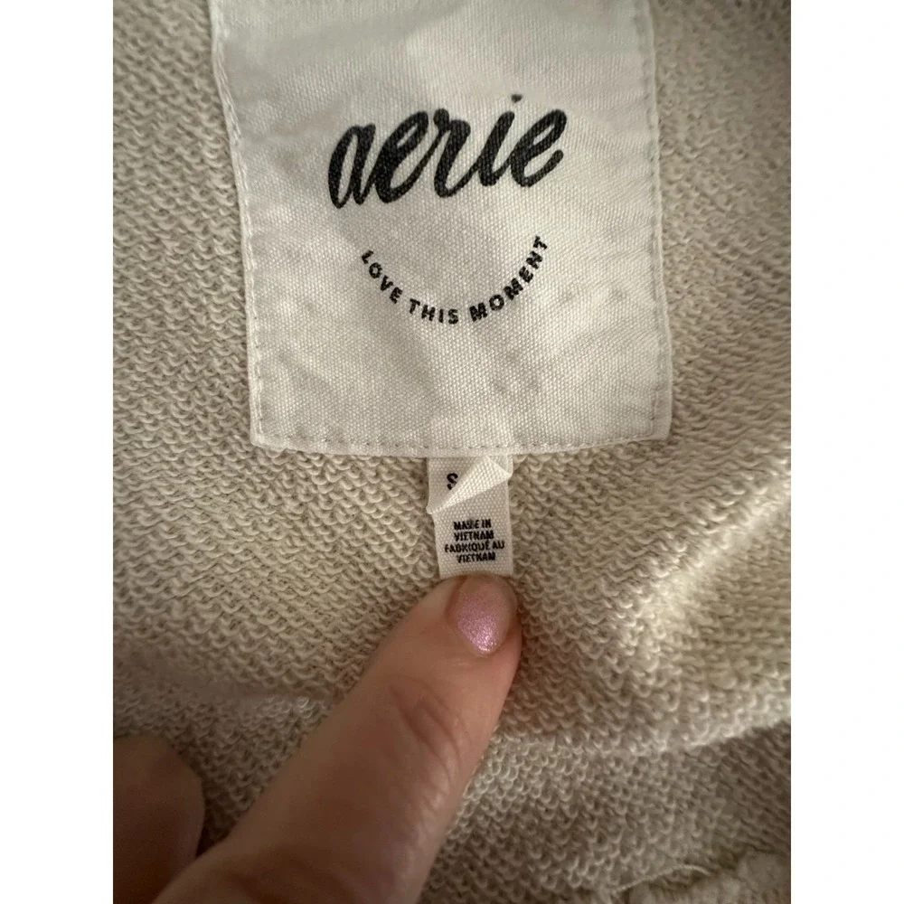 AERIE Women's Cream Waffle Knit Lumberjane Button Down Oversized Shirt Sz Small - Picture 5 of 6